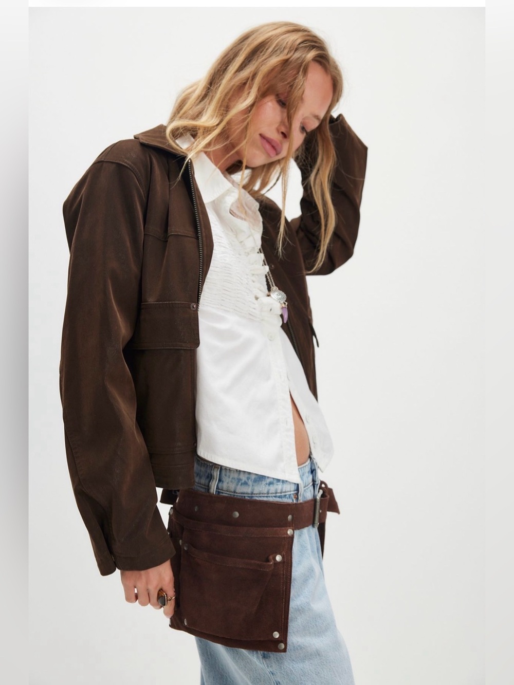 NWT Free People Crew Cargo Pocket Belt in Bitter Bark - Size M/L - Picture 1 of 5